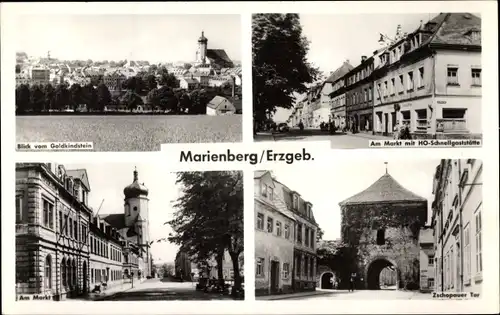 Ak Marienberg im Erzgebirge Sachsen, Am Markt, HO Schnellgaststätte, Zschopauer Tor, Panorama