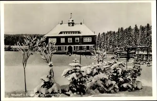 Ak Neudorf Sehmatal Erzgebirge, Bethlehemstift, Winter