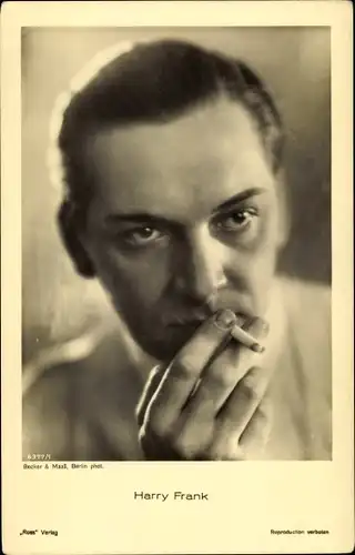 Ak Schauspieler Harry Frank, Portrait mit Zigarette, Ross Verlag 6377/1