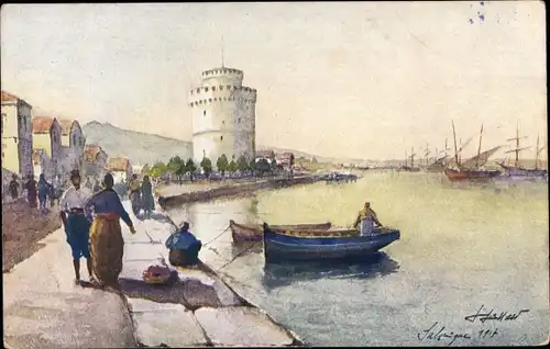 Künstler Ak Thessaloniki Griechenland, La Tour Blanche, The white tower