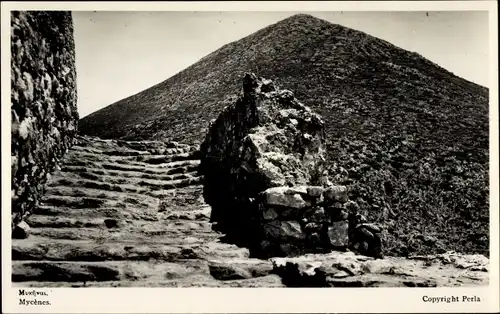 Ak Mykene Griechenland, Mycènes, Treppenaufgang