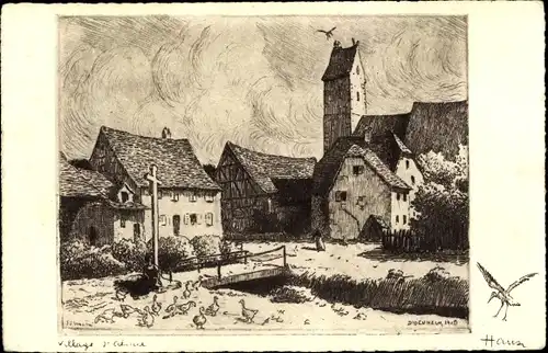 Künstler Ak Hansi, Jean Jacques Waltz, Village d'Alsace, Dorfansicht