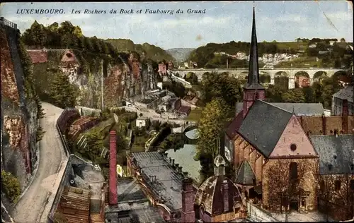 Ak Luxemburg Luxembourg, Les Rochers du Bock et Faubourg du Grund