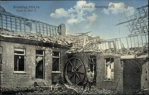 Ak Zerschossenes Bauerngehöft, Weltkrieg 1914/16 Serie 5, Bild 3