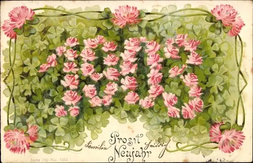 Präge Litho Glückwunsch Neujahr, Jahreszahl 1903, Kleeblätter