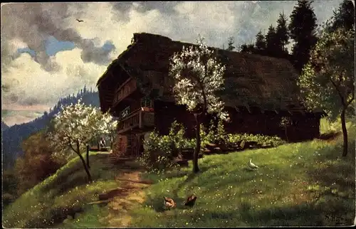 Künstler Ak Hoffmann, H., Frühling im Schwarzwald, Bauernhaus