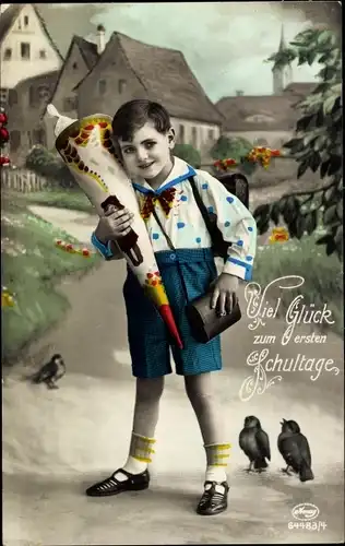 Ak Glückwunsch Einschulung, Junge mit Zuckertüte