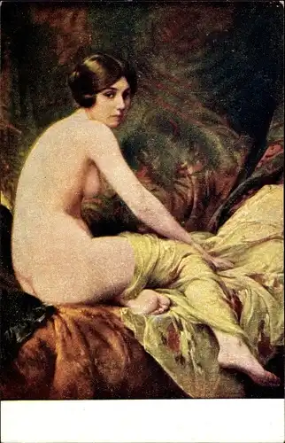 Künstler Ak Penot, Ruhe, Frauenakt, Busen, Po