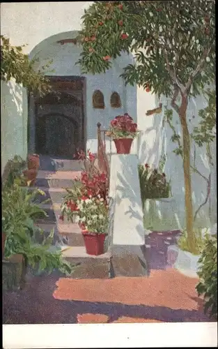 Künstler Ak Bertuchi, M., Un patinillo, Hauseingang in Spanien