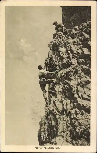 Ak Gefährlicher Weg, Bergsteiger am Fels