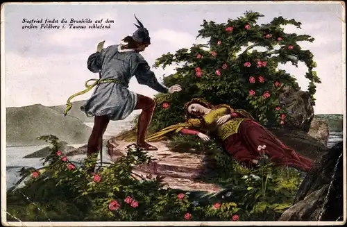 Ak Nibelungensage, Siegfried findet Brunhilde auf dem großen Feldberg im Taunus schlafend