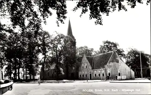 Ak Roden Drenthe Niederlande, Brink, N. H. Kerk, Winsingh Hof