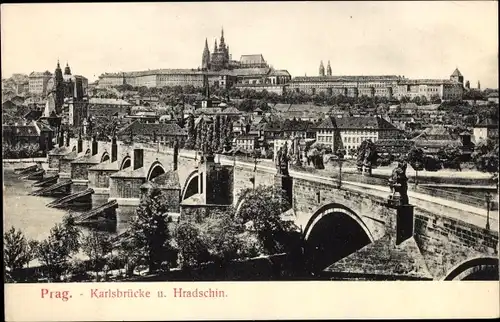 Ak Praha Prag Tschechien, Karlsbrücke und Hradschin