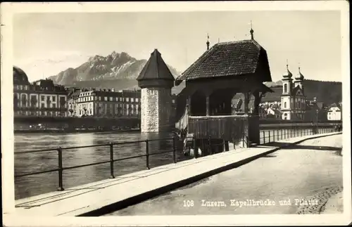 Ak Luzern Stadt Schweiz, Kapellbrücke und Pilatus