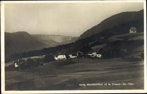 Ak Montezillon Kanton Neuenburg Schweiz, Panorama mit le Creux-du-Van