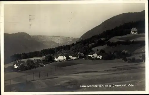 Ak Montezillon Kanton Neuenburg Schweiz, Panorama mit le Creux-du-Van