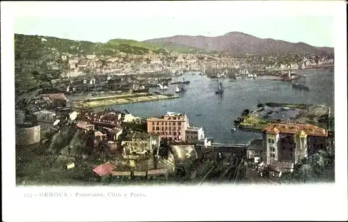 Ak Genova Genua Liguria, Panorama, Citta e Porto
