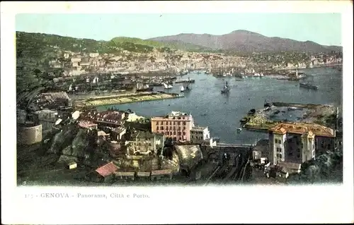 Ak Genova Genua Liguria, Panorama, Citta e Porto