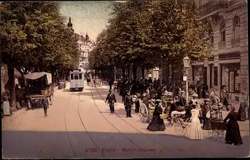 Ak Zürich Stadt Schweiz, Bahnhofstraße, Straßenbahn