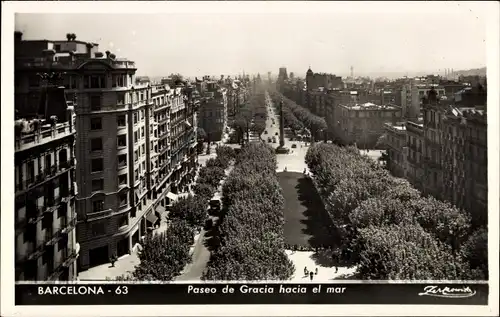 Ak Barcelona Katalonien Spanien, Paseo de Gracia hacia el mar