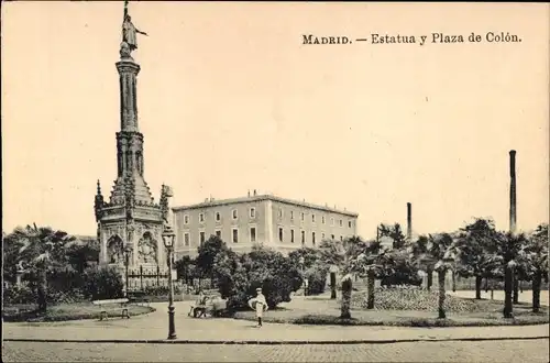 Ak Madrid Spanien, Estatua y Plaza de Colón