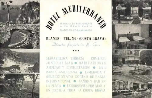 Ak Blanes Costa Brava Katalonien, Hotel Mediterraneo, Strand