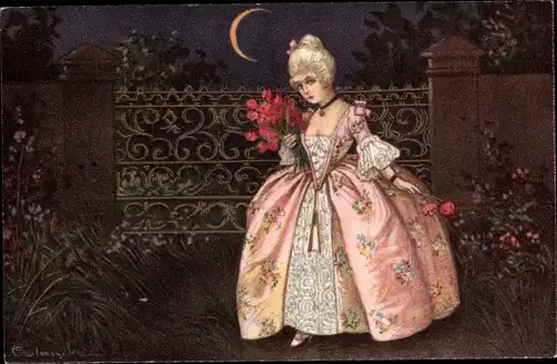 Künstler Ak Colombo, Dame mit Blumenstrauß