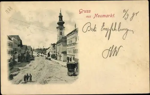 Ak Neumarkt in der Steiermark, Straßenpartie mit Kirche