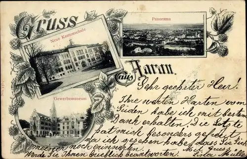 Ak Aarau Kanton Aargau, Gewerbemuseum, Neue Kantonschule, Panorama