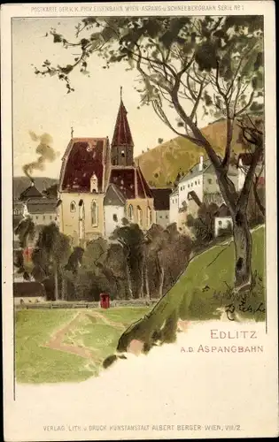 Künstler Litho Zetsche, Edlitz in Niederösterreich, Blick zur Kirche