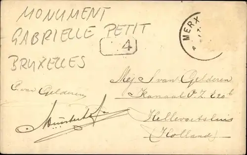 Ak Bruxelles Brüssel, Monument Gabrielle Petit