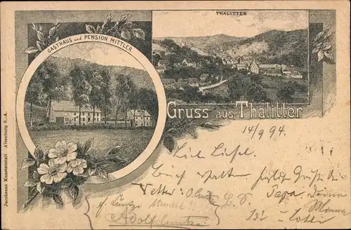 Vorläufer Ak Thalitter Vöhl in Hessen, Gasthaus und Pension Mittler, Ortsansicht