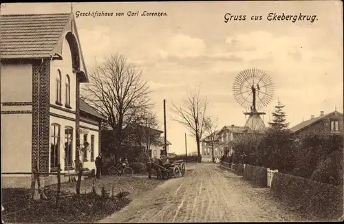 Ak Ekebergkrug Struxdorf in Schleswig Holstein, Geschäftshaus Carl Lorenzen, Windmühle