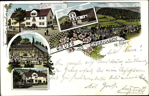Litho Eiterhagen Söhrewald in Hessen, Oberförsterei, Restaurant Carl Nähler, Forsthaus Elgerberg