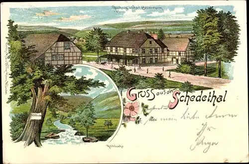 Litho Niederscheden Scheden Niedersachsen, Gasthaus Carl Beuermann, Schedetal, Buche