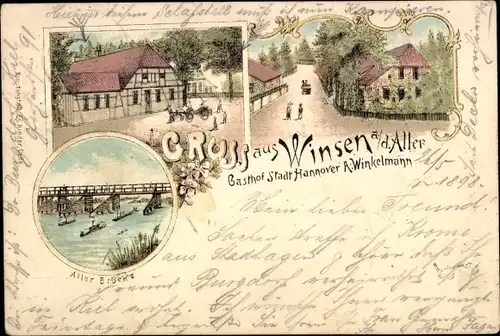 Litho Winsen an der Aller, Gasthof Stadt Hannover, Allerbrücke