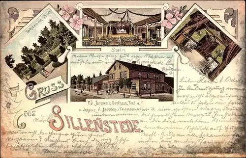 Litho Sillenstede Schortens Niedersachsen, Janssen's Gasthaus, Post, Saal, Garten