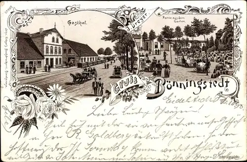 Litho Bönningstedt in Schleswig Holstein, Gasthof, Garten