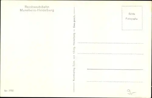 Ak Reichsautobahn Mannheim Heidelberg