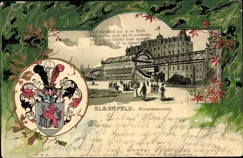 Präge Wappen Litho Elberfeld Wuppertal in Nordrhein Westfalen, Schwebbahnhof