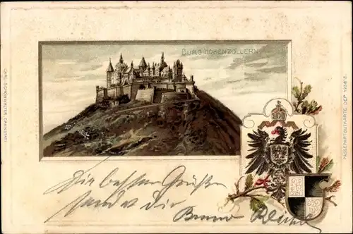 Präge Wappen Litho Zimmern Bisingen im Zollernalbkreis, Burg Hohenzollern
