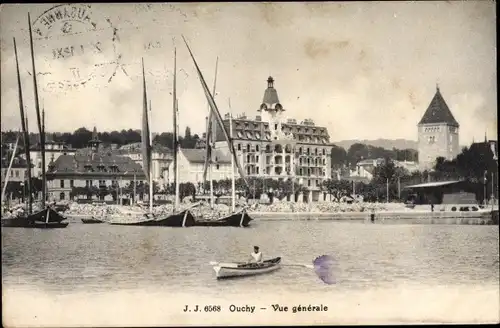 Ak Ouchy Lausanne Kanton Waadt, Vue generale, Ruderboot