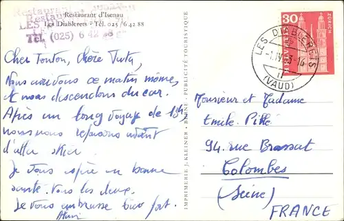 Ak Les Diablerets Kanton Waadt, Restaurant d'Isenau, Skiläufer