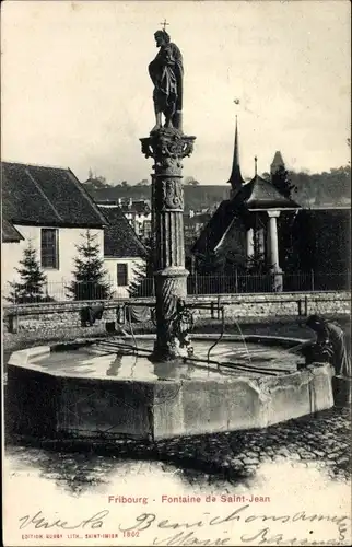 Ak Fribourg Freiburg Stadt Schweiz, Fontaine de Saint Jean