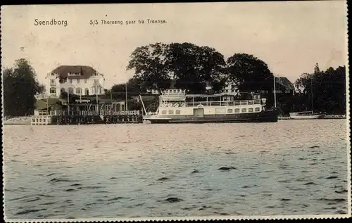 Ak Svendborg Dänemark, SS Thorseng gaar fra Troense