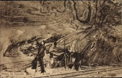 Ak Staßfurt im Salzlandkreis, Salzbergwerk, Abbau im Carnallit, Bergleute