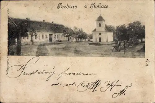 Ak Rohac Südmähren, Ortspartie mit Kirche