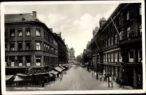 Foto Ak Chemnitz Sachsen, Königstrasse, Speier Geschäft, Passanten