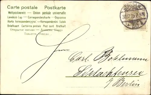 Präge Litho Glückwunsch Neujahr, Engel, Briefkasten, Vergissmeinnicht