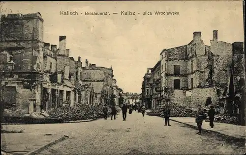 Ak Kalisz Kalisch Posen, Breslauerstraße, Kriegszerstörungen, I WK
